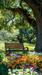 Peaceful Park Scene with a Wooden Bench