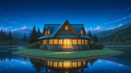 Fototapeta premium Landscape Lake House View Vol.138
