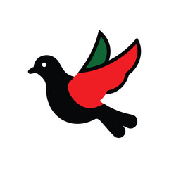 Bird with red green wings on a Remembrance Day dove peace
