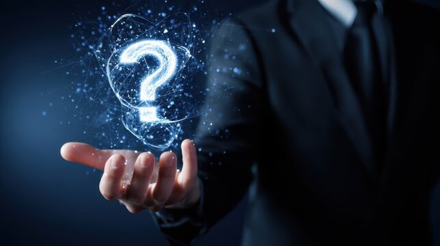 The glowing question mark representing curiosity and inquiry in business decision-making. - Powered by Adobe