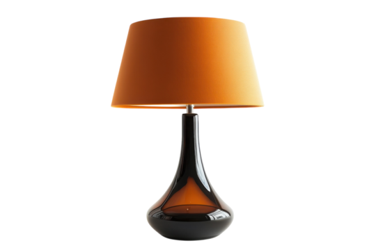 Elegant Table Lamp with Amber Shade and Sleek Black Base for Stylish Home Decor and Ambient on transparent background