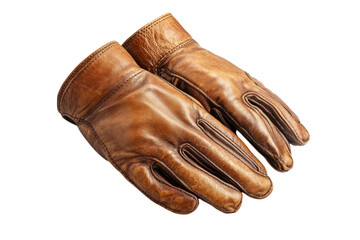 Distressed Brown Leather Gloves Antique Fashion Accessory Protective Apparel Handwear Vintage on transparent background