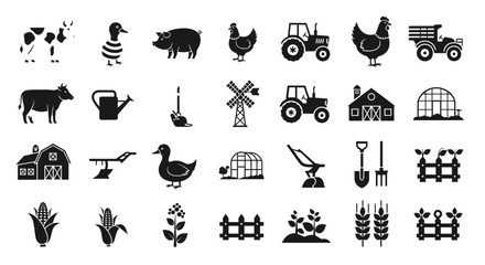 Farm and Agricultural Elements Solid Icon Set
