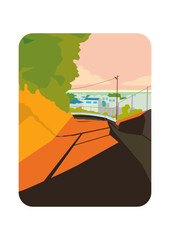 日本の海の見える街並み