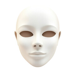 White face mask blank expression mannequin head anonymity theater costume on transparent background