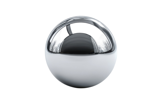 Chrome sphere orb reflecting light minimalism abstract art object still life product rendering on transparent background