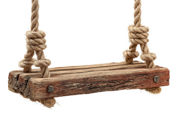 Rustic Wooden Swing with Knotted Ropes Childlike Freedom Childhood Memories Playful Days on transparent background