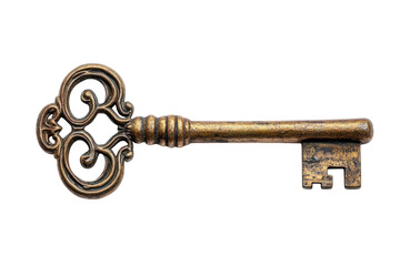 Antique Key Image Ornate Gold Metal Skeleton Key Vintage Design on Transparent Background Steampunk Lock Secret Mystical