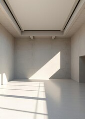 Fototapeta premium An abstract geometric design in a large futuristic gray and beige studio with empty walls and a clean modern floor showcasing interesting highlights and shadows Empty room interior design Ultra real