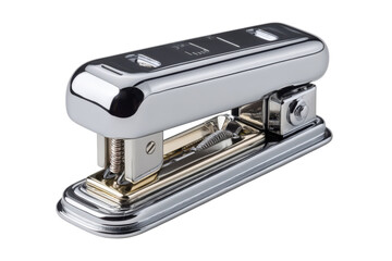Shiny Chrome Stapler on Black Background Desk Accessory Office Tool Paper Fastener Metallic on transparent background