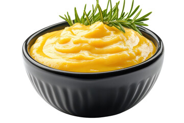 Butternut squash soup bowl with fresh rosemary garnish recipe idea creamy delicious savory on transparent background