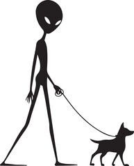 Bigfoot Walking a Dog on a Leash Silhouette Vector Illustration on Transparent Background