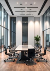 Blurred background of a modern office meeting room with a table and chairs for a business concept Empty room interior design architecture blank design room