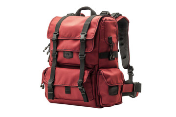 Rugged Maroon Backpack for Adventurous Souls Stylish Rucksack for Travel Hiking and Everyday on transparent background