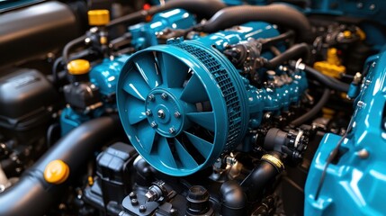 Close-up of a teal engine