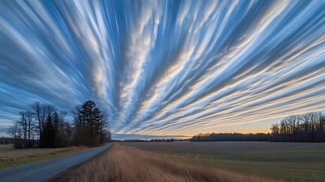 Strikingly dynamic cloudscape over a rural landscape.