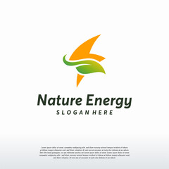 Nature Electricity logo template, leaf and Thunder logo vector