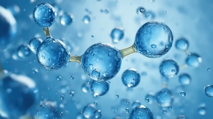 Models of hydrogen molecules floating against blue background - H2 scientific element