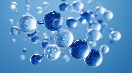 Models of hydrogen molecules floating against blue background - H2 scientific element