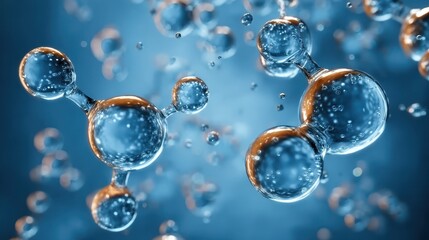 Models of hydrogen molecules floating against blue background - H2 scientific element
