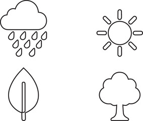 Set of Weather, Nature and Plant Icons 