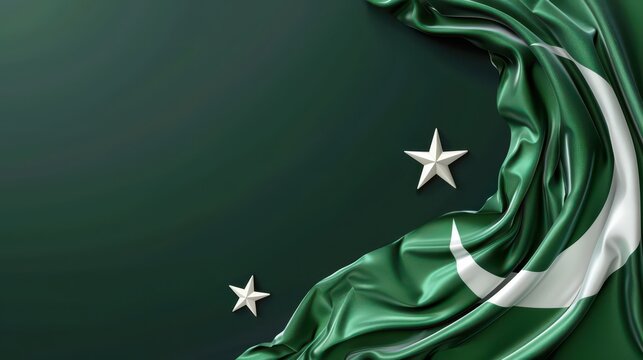 Celebration of pakistan independence day with national flag and stars. Horizontal banner. Copy space. Free space for text - Powered by Adobe