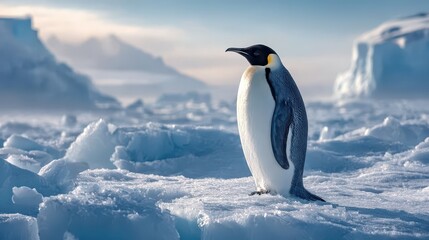 Obraz premium majestic penguin stands gracefully on an ice floe in Antarctica
