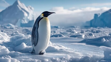 Naklejka premium majestic penguin stands gracefully on an ice floe in Antarctica