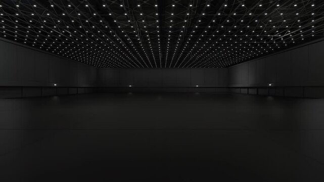 Motion Empty hall exhibition.The backdrop for exhibition stands, booth,trade show.Convention for meeting.Big room for entertainment,event,sports.Indoor for Factory,warehouse,showroom,office.3d render.