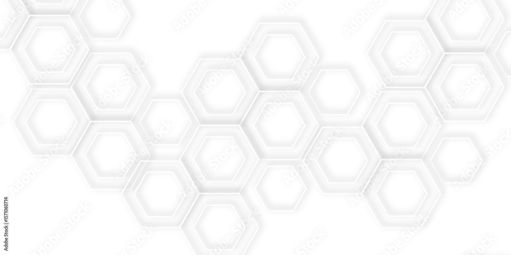 Poster abstract light grey and white hexagon 3d effect pattern with shadow seamless texture background. use