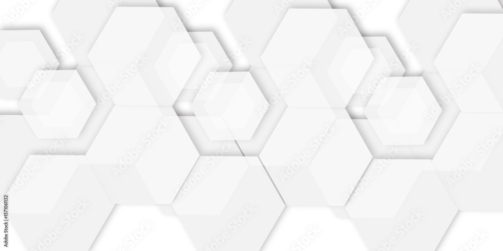 Poster abstract light grey and white hexagon 3d effect pattern with shadow seamless texture background. use