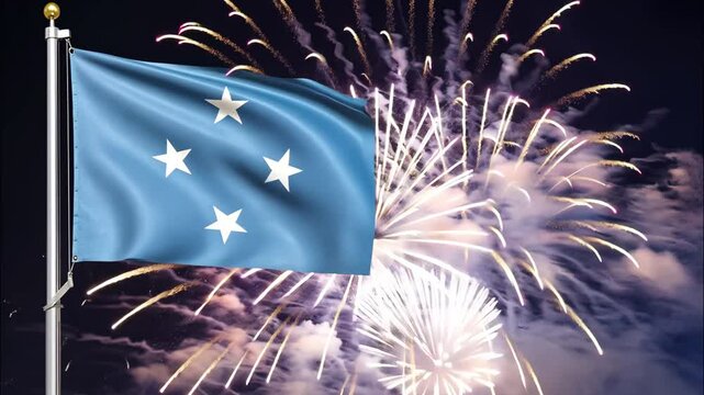 National flag independence state Micronesia, background fireworks. AI Generative