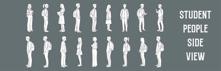 Architectural Drawings Student people vector illustration, side view, human person Minimal style hand drawn. Sections, Elevations, Floor Plans
