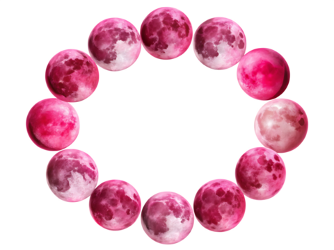 Cycle Moon Pink Phases Isolated with Clipping Path On White Background, PNG