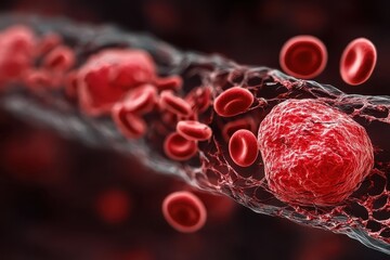 View under a microscope, blood-red blood cells in a living body
