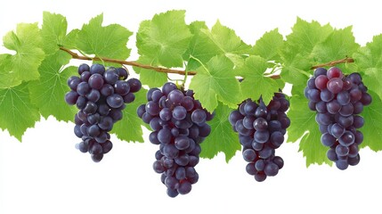 Clusters of Ripe Dark Grapes Growing on a Vine with Lush Green Leaves in Bright Natural Setting