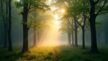 Naklejka premium Serenity in the Forest Morning Mist