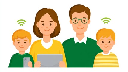Family Engaging in a Joyful Video Call Using Tablets in a Bright and Cheerful Setting