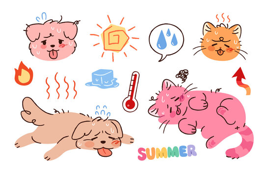 A cat and a dog on a hot summer day. Pets suffering from the heat wave. - Powered by Adobe