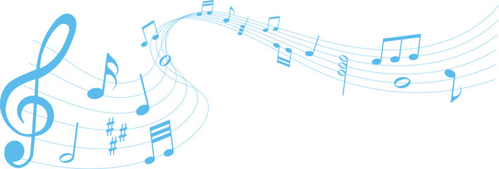 vector illustration of blue colored sheet music - musical notes melody	