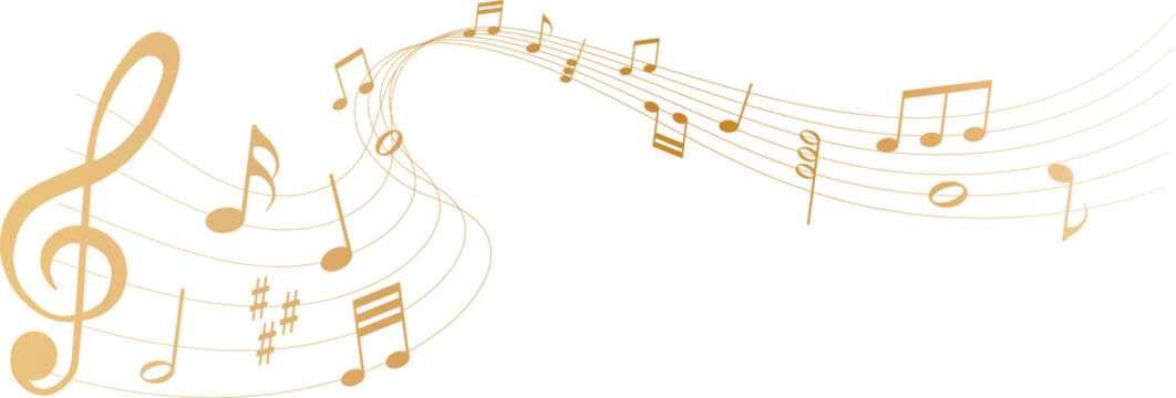 vector illustration of gold colored sheet music - musical notes melody	