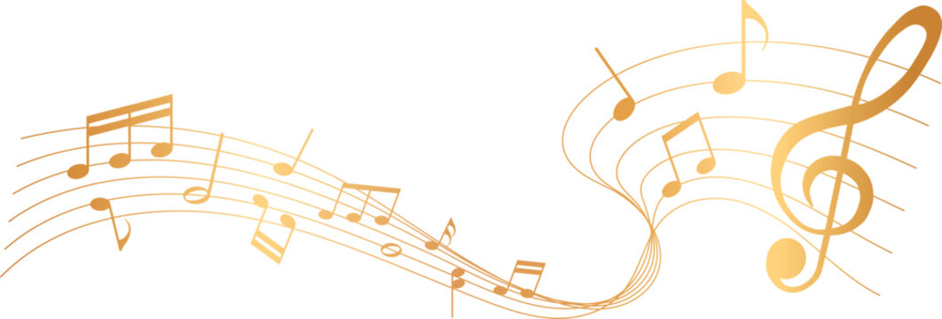 vector illustration of gold colored sheet music - musical notes melody	