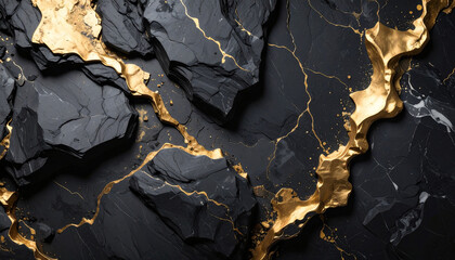 arrière plan design, texture noir et or, effet de pierre grise et dorée luxueux