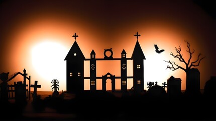 Silhouetted brown wooden craft supplies flat lay, dark tones, unsettling details, backlighting creating an eerie, creepy atmosphere, light source unseen 