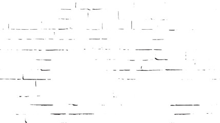 A high contrast image showing a distressed white brick wall with black lines and cracks throughout it