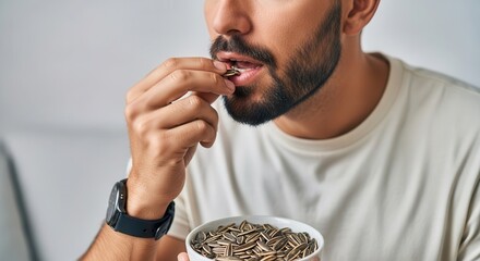 Man enjoying healthy cereal breakfast snack