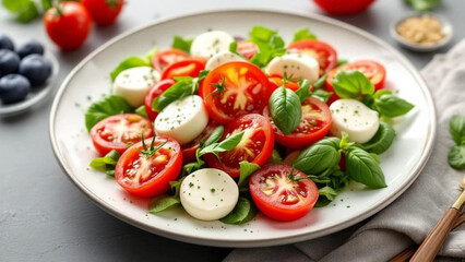 Fresh caprese with tomatoes, mozzarella cheese and basil. 