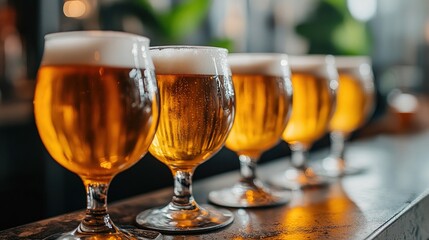 Refreshing Golden Beer in Elegant Glasses Perfect for Social Gatherings and Celebrations