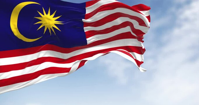 Close-up of Malaysia national flag waving in the wind