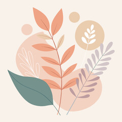 Abstract botanical illustration featuring overlapping pastel leaf shapes with a stylish design and bold or pastel palettes for diverse applications